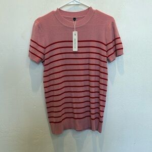Arach & Cloz pink striped short sleeve sweater NWT medium